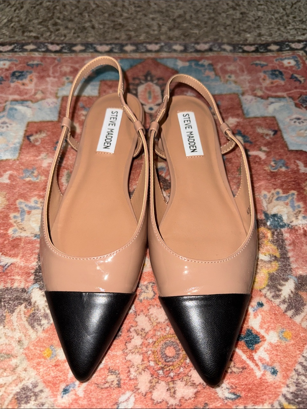 Steve Madden Nude and Black Pointed Slingbacks